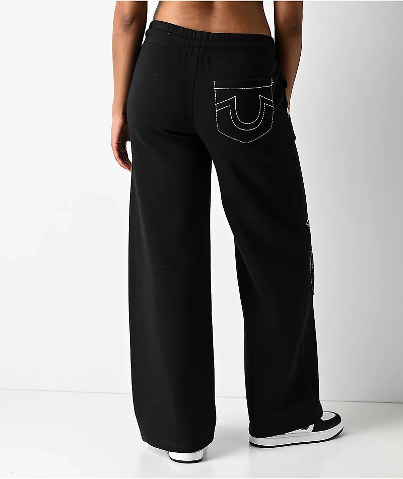 True Religion Applique Black Wide Leg Sweatpants