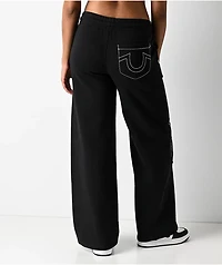 True Religion Applique Black Wide Leg Sweatpants