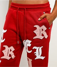 True Religion Applique Shrunken Red Sweatpants
