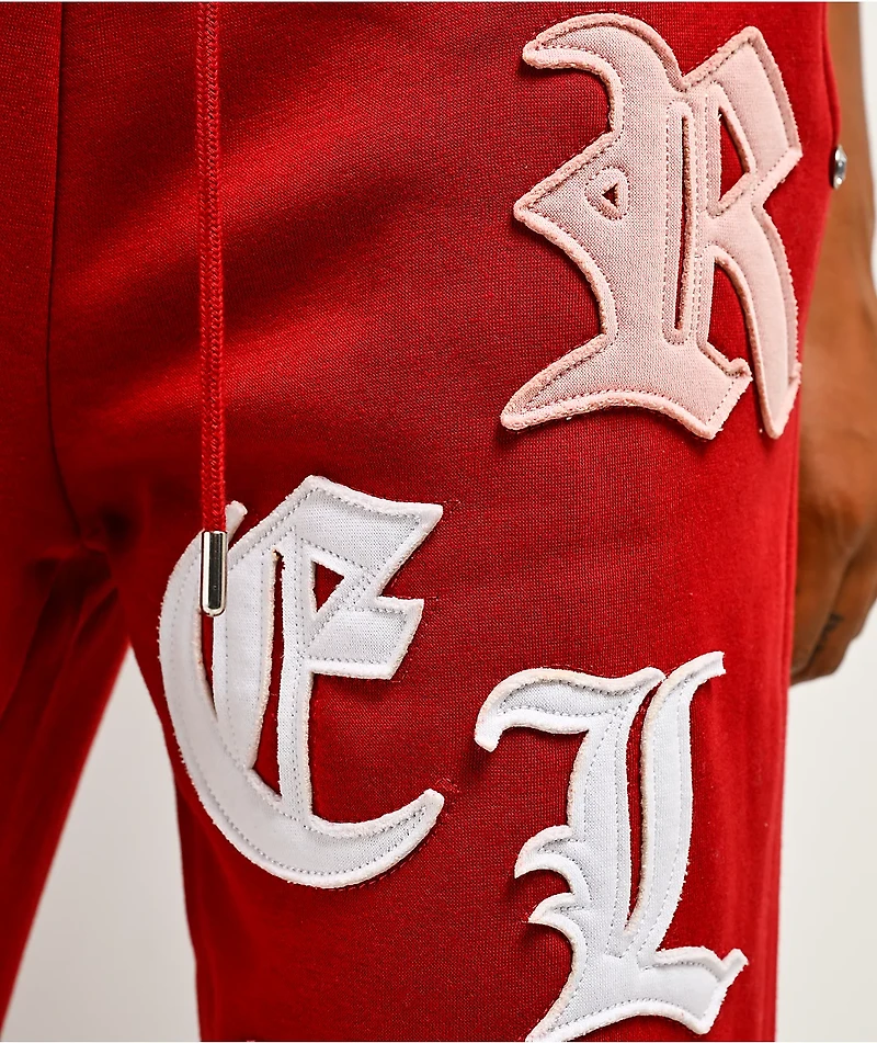 True Religion Applique Shrunken Red Sweatpants