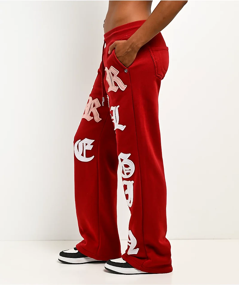 True Religion Applique Shrunken Red Sweatpants