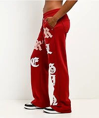 True Religion Applique Shrunken Red Sweatpants