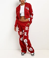 True Religion Applique Shrunken Red Sweatpants