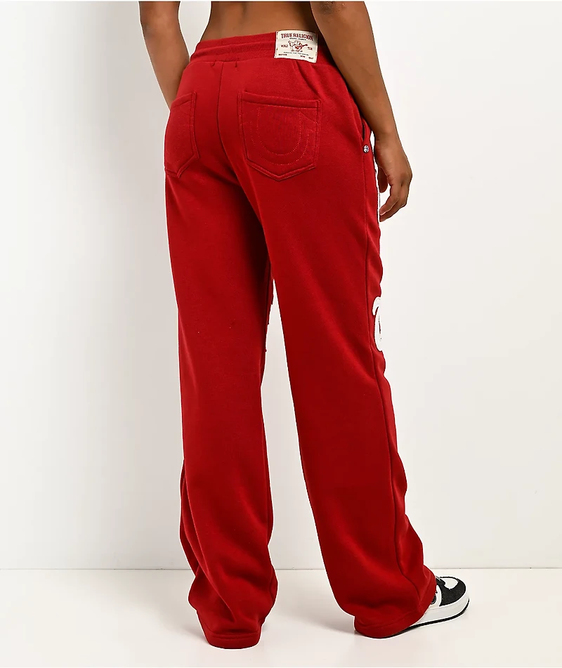 True Religion Applique Shrunken Red Sweatpants