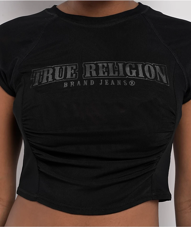 True Religion Arched Logo Black Mesh Top