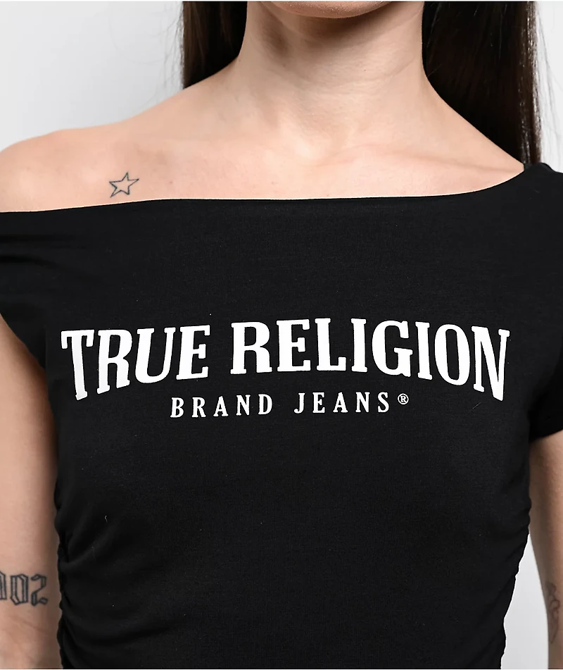 True Religion Asymmetrical Black Crop T-Shirt