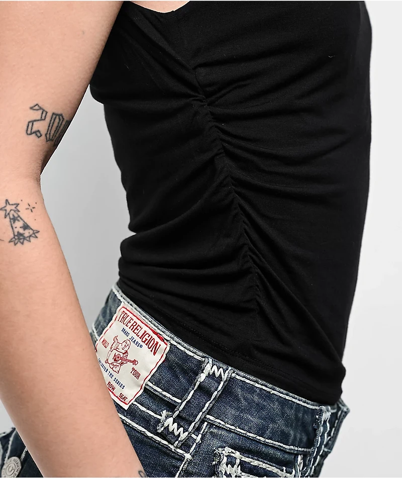 True Religion Asymmetrical Black Crop T-Shirt