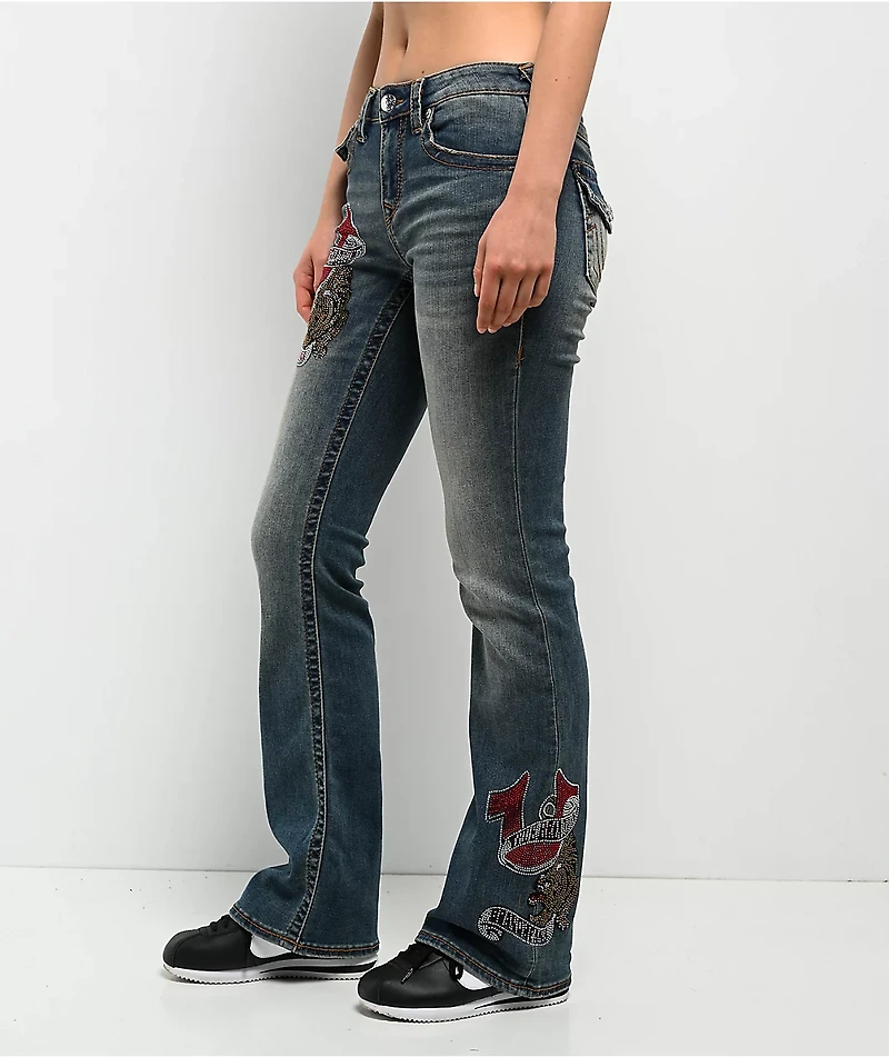 True Religion Becca Crystal Tattoo Dark Wash Mid Rise Bootcut Jeans
