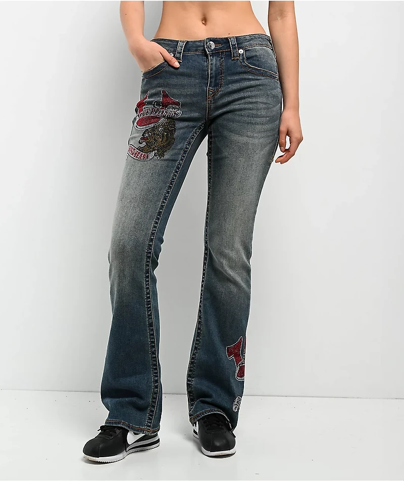 True Religion Becca Crystal Tattoo Dark Wash Mid Rise Bootcut Jeans