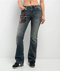 True Religion Becca Crystal Tattoo Dark Wash Mid Rise Bootcut Jeans