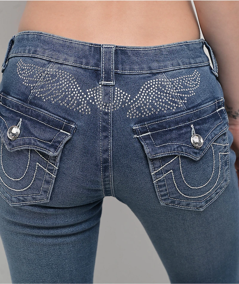True Religion Becca Crystal Wing Marina Mid Rise Bootcut Jeans