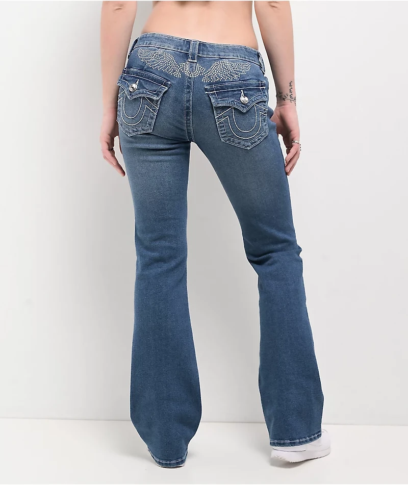 True Religion Becca Crystal Wing Marina Mid Rise Bootcut Jeans