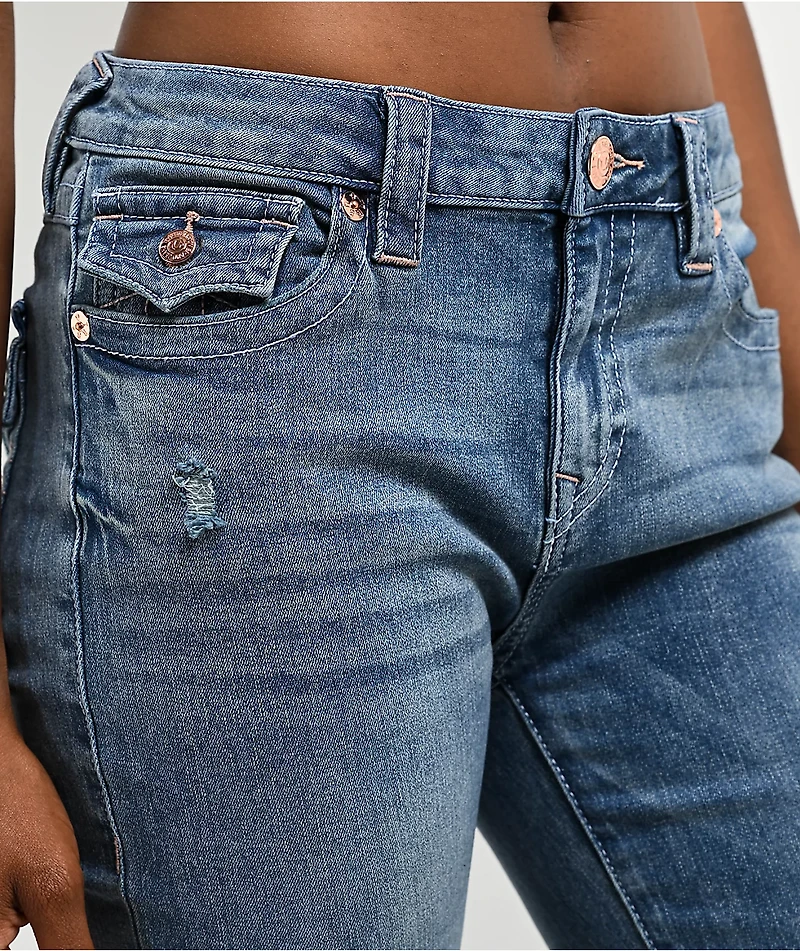 True Religion Becca Distressed Mid Rise Blue Bootcut Jeans