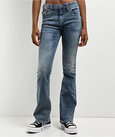 True Religion Becca Distressed Mid Rise Blue Bootcut Jeans
