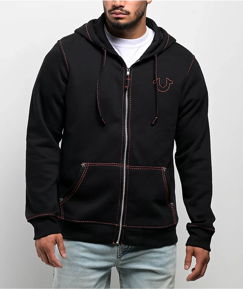 True Religion Big T Black & Red Zip Hoodie