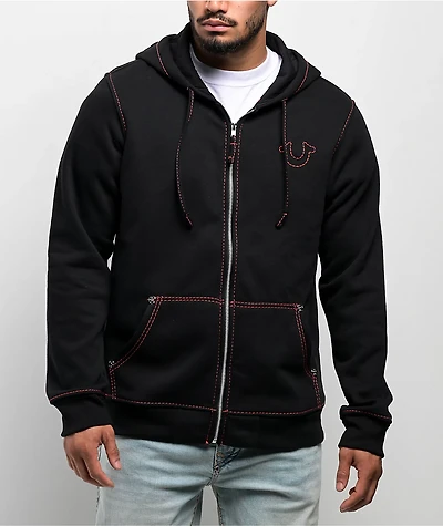 True Religion Big T Black & Red Zip Hoodie
