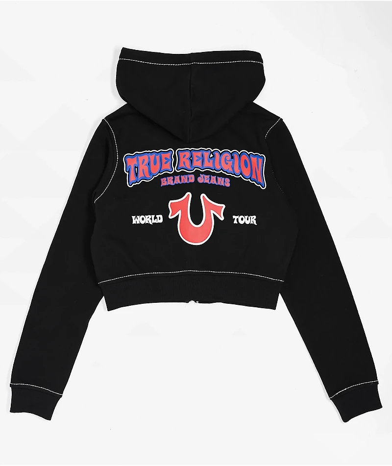 True Religion Big T Black Crop Zip Hoodie