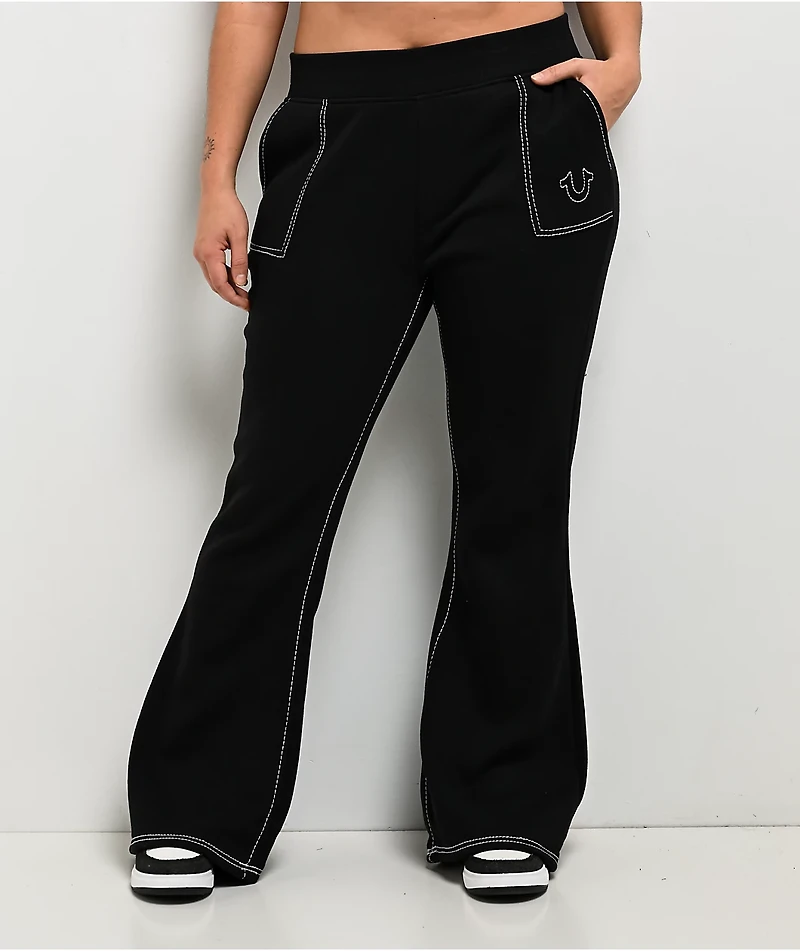 True Religion Big T Black Flare Sweatpants