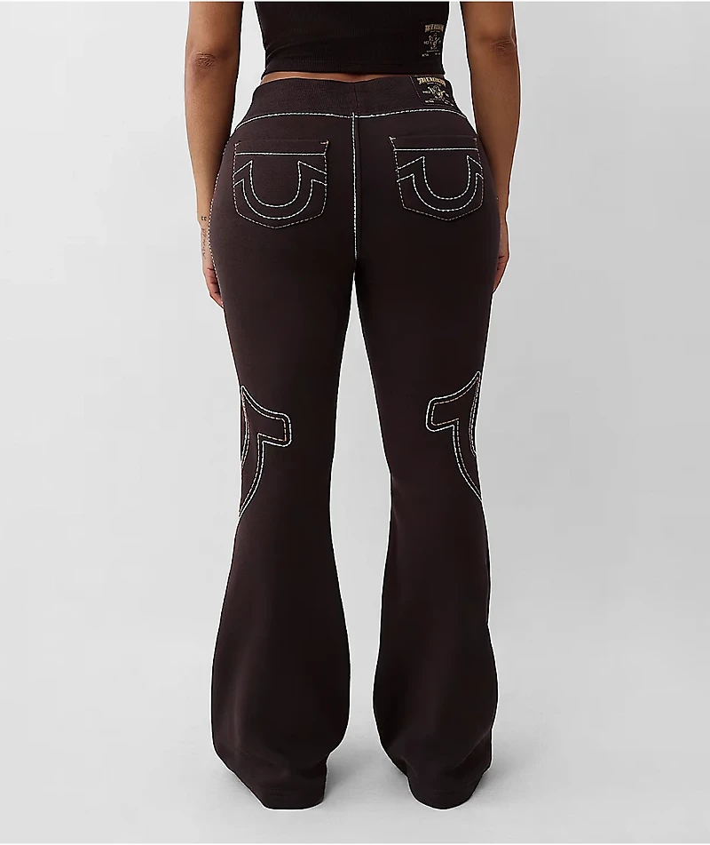 True Religion Big T Brown Low Rise Flare Sweatpants