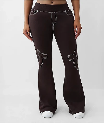 True Religion Big T Brown Low Rise Flare Sweatpants