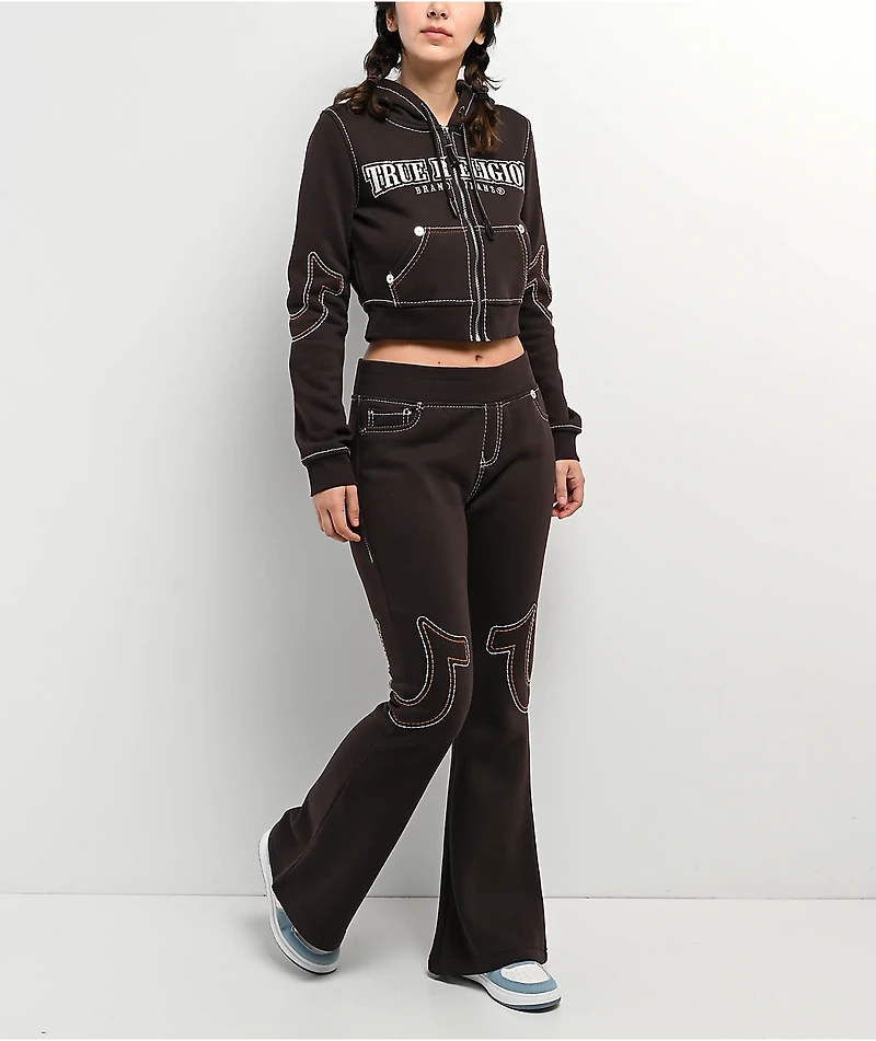 True Religion Big T Brown Low Rise Flare Sweatpants