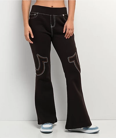 True Religion Big T Brown Low Rise Flare Sweatpants