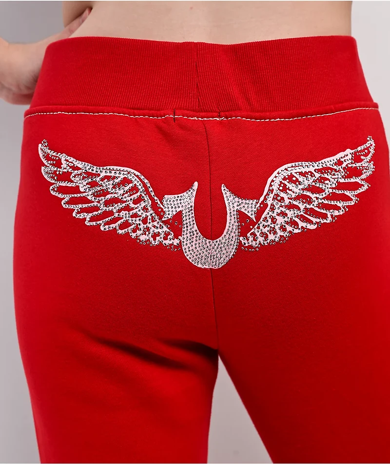 True Religion Big T Crystal Wing Barbados Cherry Flare Sweatpants