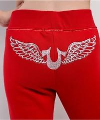 True Religion Big T Crystal Wing Barbados Cherry Flare Sweatpants
