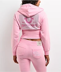 True Religion Big T High Waistband Pink Crop Zip Hoodie