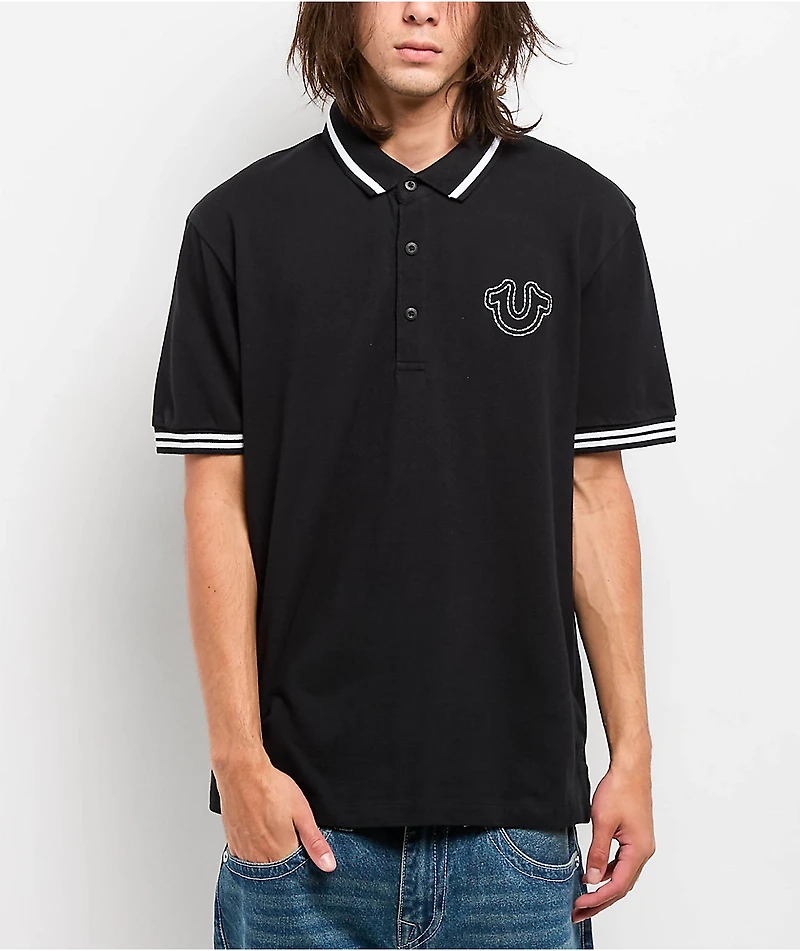 True Religion Big T Horseshoe Black Polo Shirt