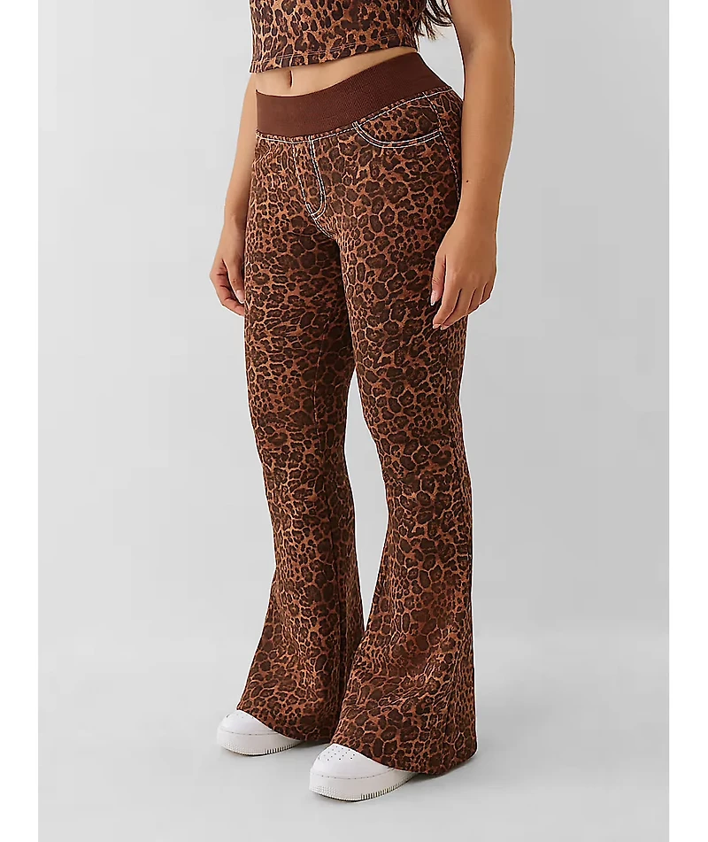 True Religion Big T Leopard Mid Rise Flare Sweatpants