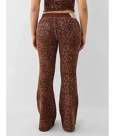 True Religion Big T Leopard Mid Rise Flare Sweatpants