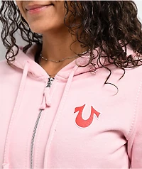 True Religion Big T Logo Pink Crop Zip Hoodie