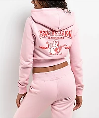 True Religion Big T Logo Pink Crop Zip Hoodie