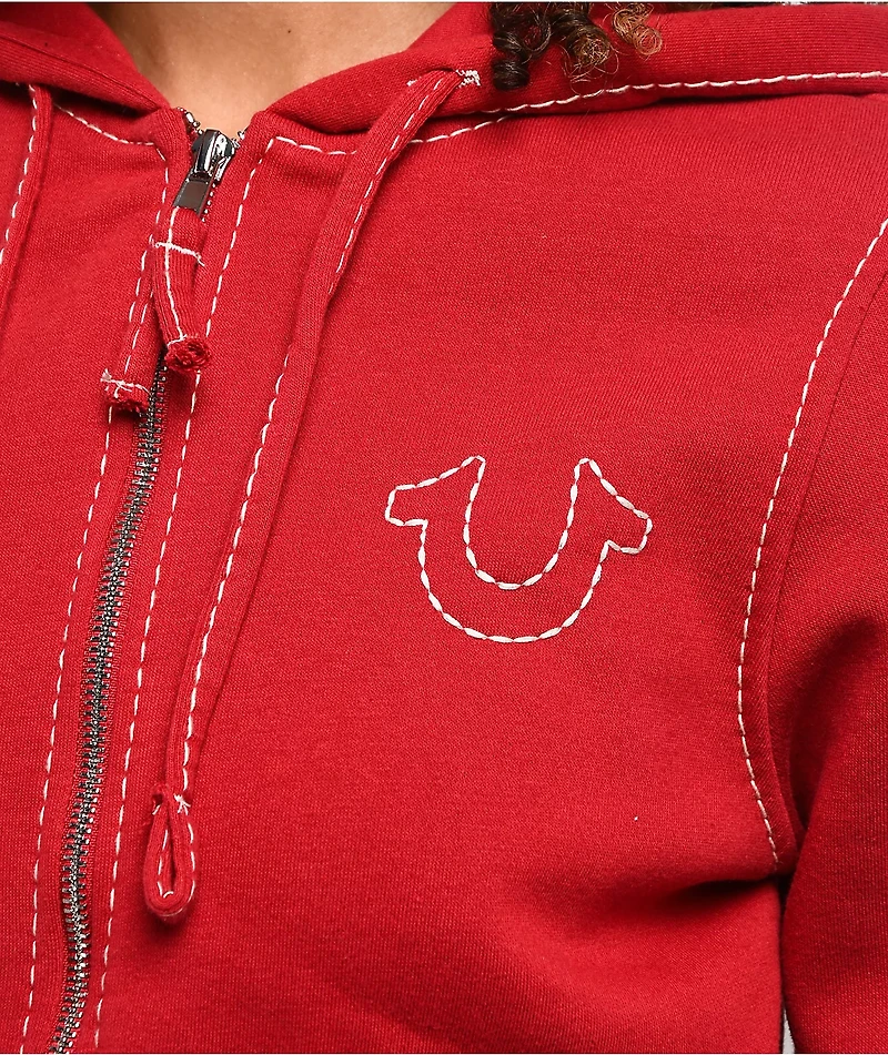 True Religion Big T Logo Red Zip Hoodie