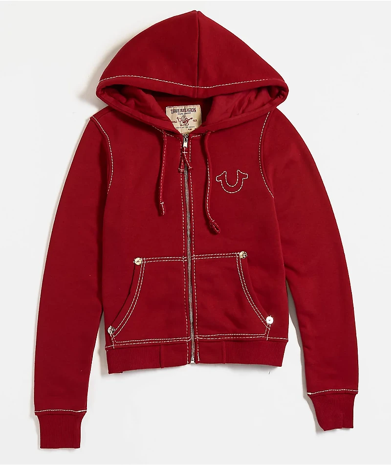 True Religion Big T Logo Red Zip Hoodie