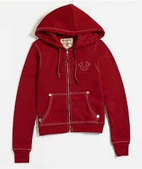 True Religion Big T Logo Red Zip Hoodie