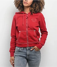 True Religion Big T Logo Red Zip Hoodie