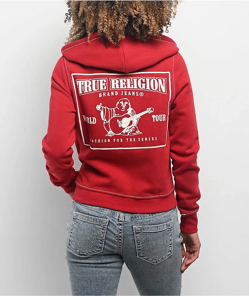 True Religion Big T Logo Red Zip Hoodie