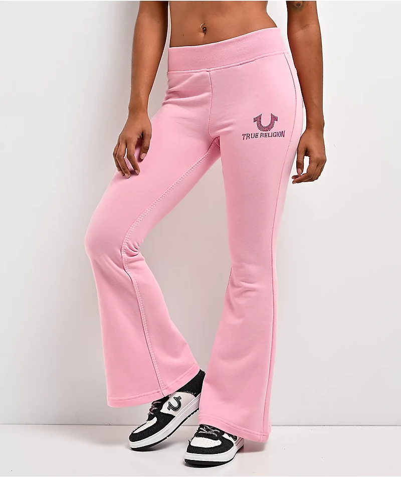 True Religion Big T Pink Flare Sweatpants