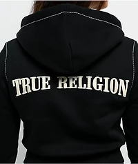True Religion Big T Shrunken Black Crop Zip Hoodie