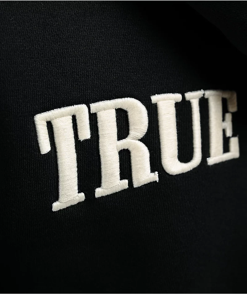 True Religion Big T Shrunken Black Crop Zip Hoodie