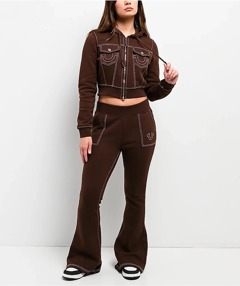 True Religion Big T Shrunken Burlwood Crop Zip Hoodie