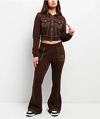 True Religion Big T Shrunken Burlwood Crop Zip Hoodie