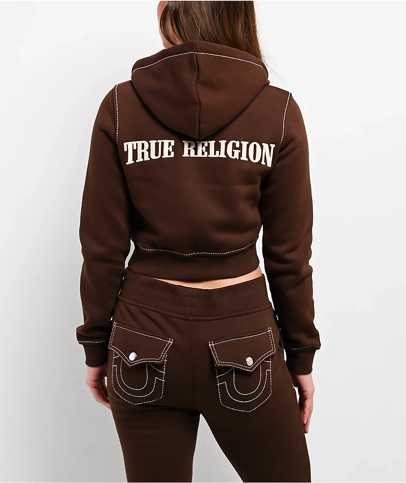 True Religion Big T Shrunken Burlwood Crop Zip Hoodie