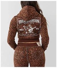 True Religion Big T Shrunken Leopard Crop Zip Hoodie