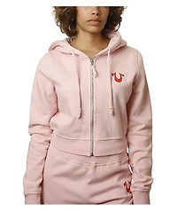 True Religion Big T Shrunken Orchid Pink Crop Zip Hoodie
