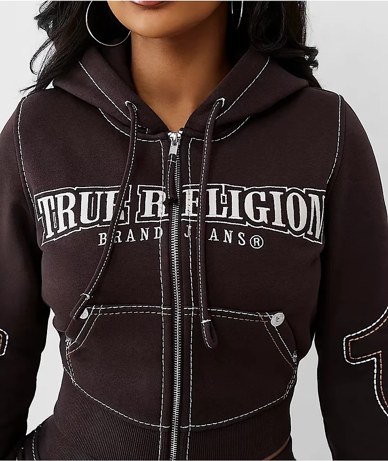 True Religion Big T Shrunken Trv Red Crop Zip Hoodie