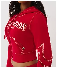 True Religion Big T Shrunken Trv Red Crop Zip Hoodie
