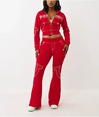True Religion Big T Shrunken Trv Red Crop Zip Hoodie
